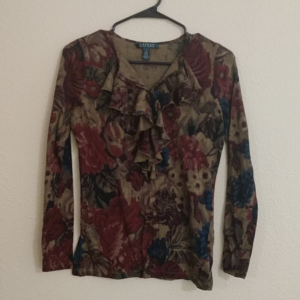 Ralph Lauren Floral Ruffled Top Sz S